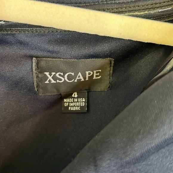 XSCAPE Tisha Knee Length Scuba Off The Shoulder Ruffle Dress Size 4 In Blue - Picture 8 of 14